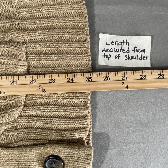 Y2K Cable Knit Cardigan Size Large Tan Button Sweater Pockets Chunky Academia - Picture 9 of 9